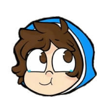 a cartoon character with brown hair and a blue and white hoodie