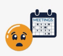 a smiley face is sitting next to a calendar with meetings written on it .