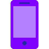 a purple cell phone with a blue button on the bottom of it .