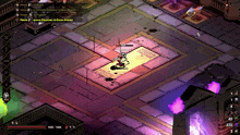 a screenshot of a video game with a purple flame in the middle of it