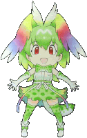 a drawing of a girl with green hair and white wings