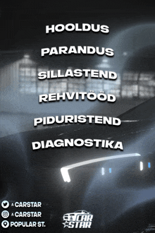 a poster that says hooldus parandus sillastend rehvitood piduristend diagnostika