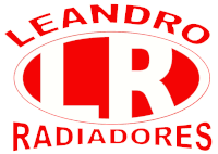 a red and white logo for leandro radiadores