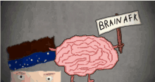 a cartoon drawing of a brain with a sign that says brain afk