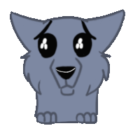 a cartoon drawing of a gray dog with big eyes