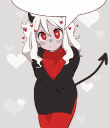 a drawing of a girl with horns and hearts on her head