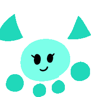 a cartoon drawing of a blue circle with a face and ears