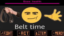 a picture of a person holding a belt with the words belt time