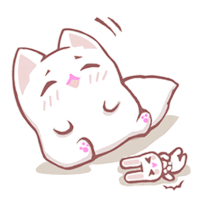 a cartoon drawing of a white cat laying on its back next to a dead rabbit