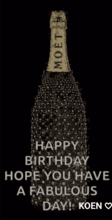 a bottle of champagne with the words happy birthday hope you have a fabulous day on it .