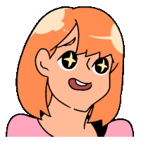 a cartoon drawing of a girl with orange hair and a pink shirt