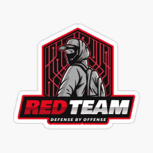 red team defense by offense sticker with a man in a mask