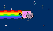 a pixel art of a cat with a rainbow coming out of it 's mouth