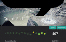 a screenshot of a video game called crota 's end with a score of 407