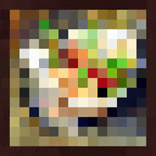 a pixelated image of a plate of food with a black frame around it