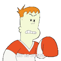 a cartoon character says " no es justo " while holding a boxing glove