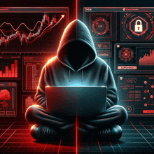 a man in a hoodie sits in front of a computer screen that says dex on it