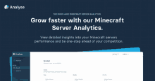 a screenshot of a website that says grow faster with our minecraft server analytics on it