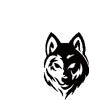 a black and white silhouette of a wolf 's head on a white background