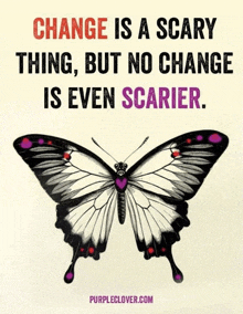 a poster with a butterfly and the words change is a scary thing