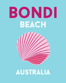 a logo for bondi beach australia with a pink shell