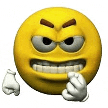 an angry yellow smiley face with a fist in the air and gloves on .