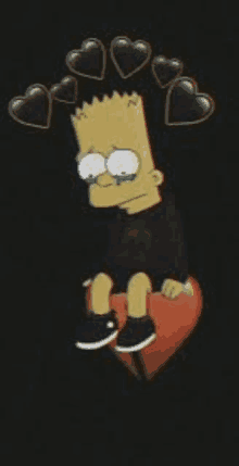 bart simpson is crying while holding a broken heart and has hearts around his head .