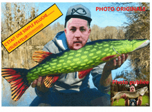 a picture of a man holding a large fish with the words photo originale at the top