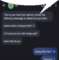 a screenshot of a text message between a delivery driver and a customer