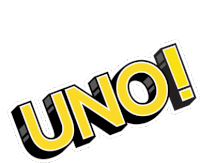 a yellow and black uno logo with a white background