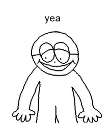 a black and white drawing of a cartoon character with glasses and a smile .