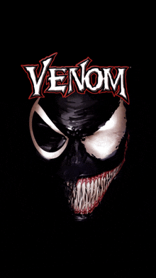 a poster for venom shows a skull with sharp teeth