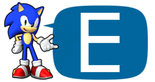 a picture of sonic the hedgehog standing next to a letter e