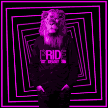 a man with a lion 's head is wearing a pride 1st deadly sin shirt