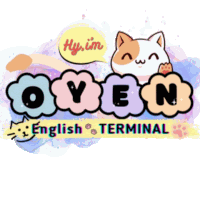 a cat with a speech bubble that says " hey im oven english terminal "