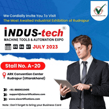 an advertisement for indus-tech machine tools & automation expo in july 2023