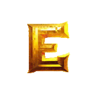 a gold letter e is against a white backdrop