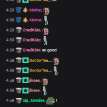 a screenshot of a chat between doctor tea and crazikido at 4:59