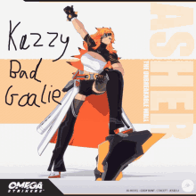 a poster for omega strikers shows a character named kzzy