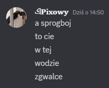 a screenshot of a chat with the name pixowy written on it