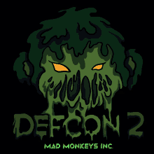 a logo for mad monkeys inc. shows a green monster with orange eyes