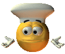 a yellow smiley face wearing a chef 's hat and gloves