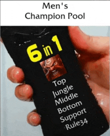 a person is holding a black bottle that says men 's champion pool