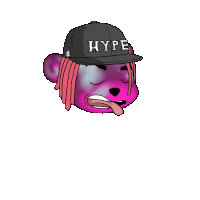 a cartoon bear wearing a hat that says hype sticking its tongue out .