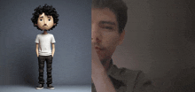 a cartoon character with curly hair is next to a picture of a man with curly hair