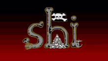 a pirate flag with a skull and crossbones is above the word shi