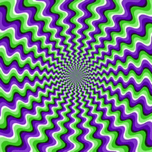 a green and purple optical illusion that looks like a swirl .