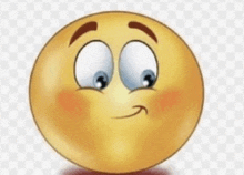 a cartoon smiley face with big eyes and a blush on its cheeks .