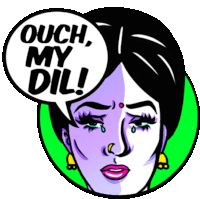 a cartoon drawing of a woman with a speech bubble that says ouch my dil