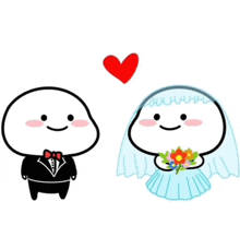 a cartoon of a bride and groom in a wedding dress .